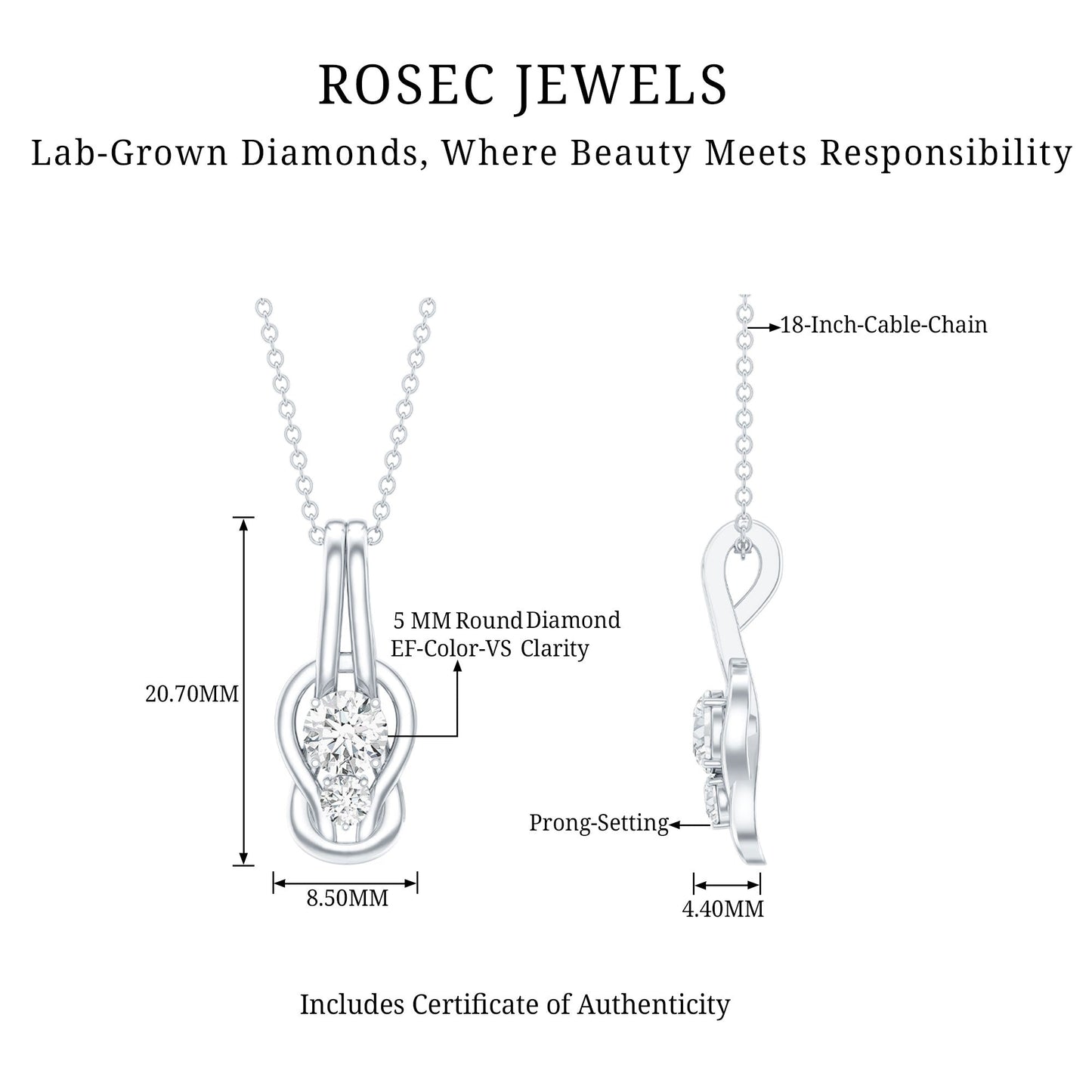 Certified Lab Grown Diamond Love Knot Pendant Necklace