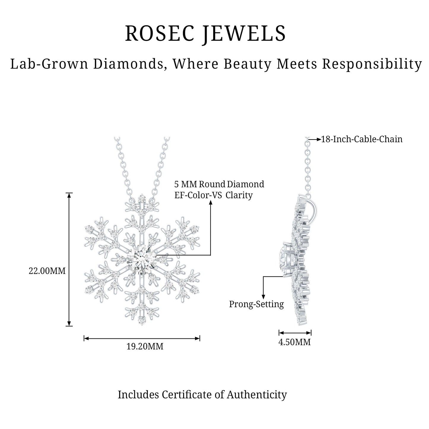 Lab Grown Diamond Snowflake Winter Necklace