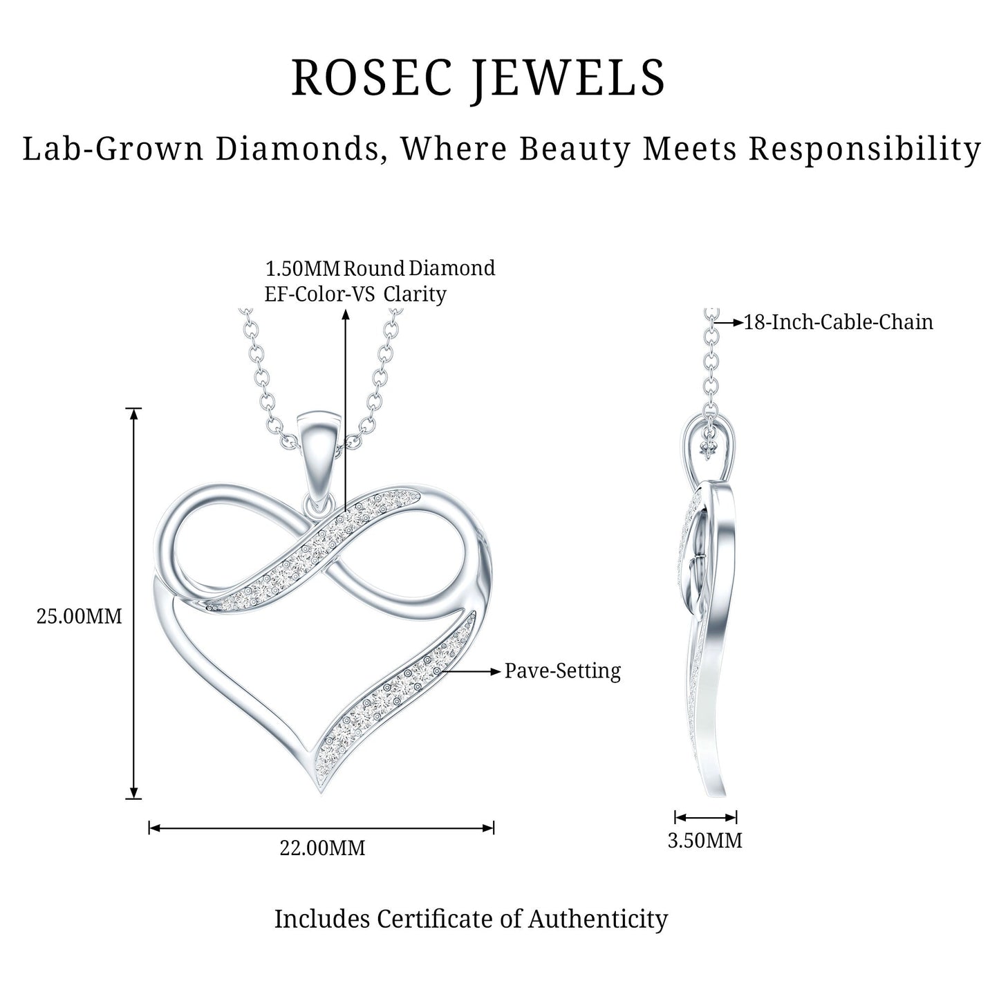 Certified Lab Grown Diamond Infinity Heart Necklace For Women