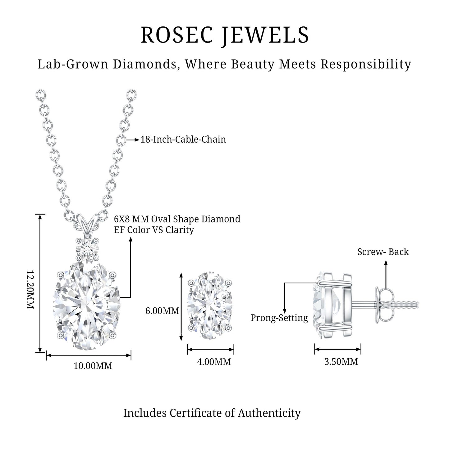 Certified Oval Shaped Lab Grown Diamond Bridal Jewelry Set