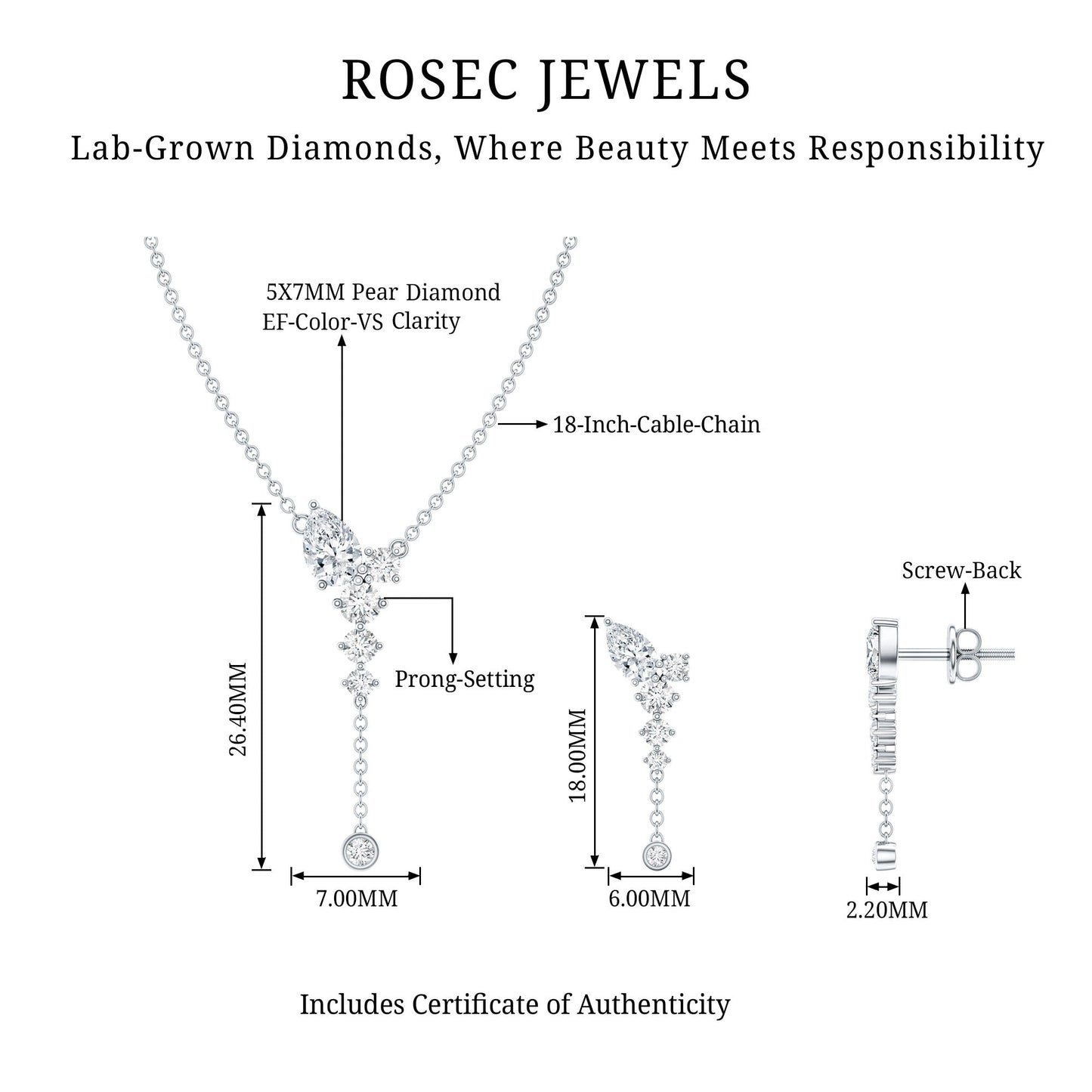 Certified Lab Grown Diamond Designer Necklace and Earrings Set
