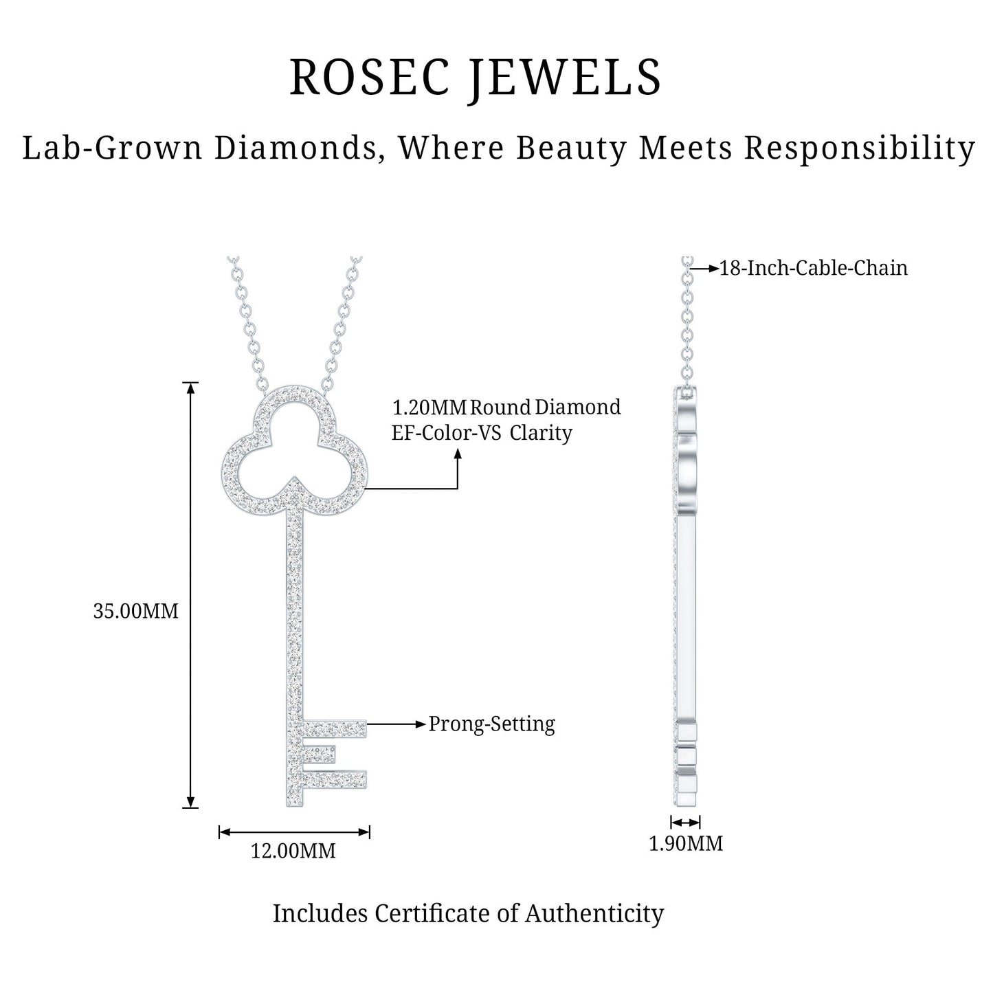Certified Lab Grown Diamond Key Necklace For Women