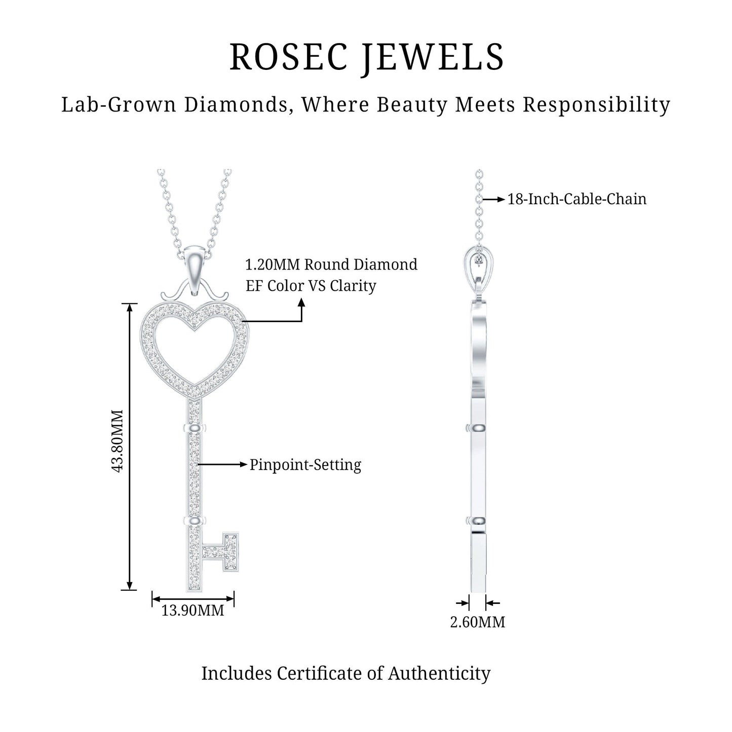 Lab Grown Diamond Key To My Heart Pendant Necklace