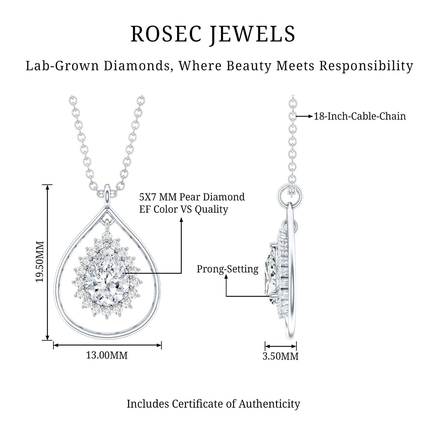 Pear Shape Lab Grown Diamond Teardrop Pendant Necklace
