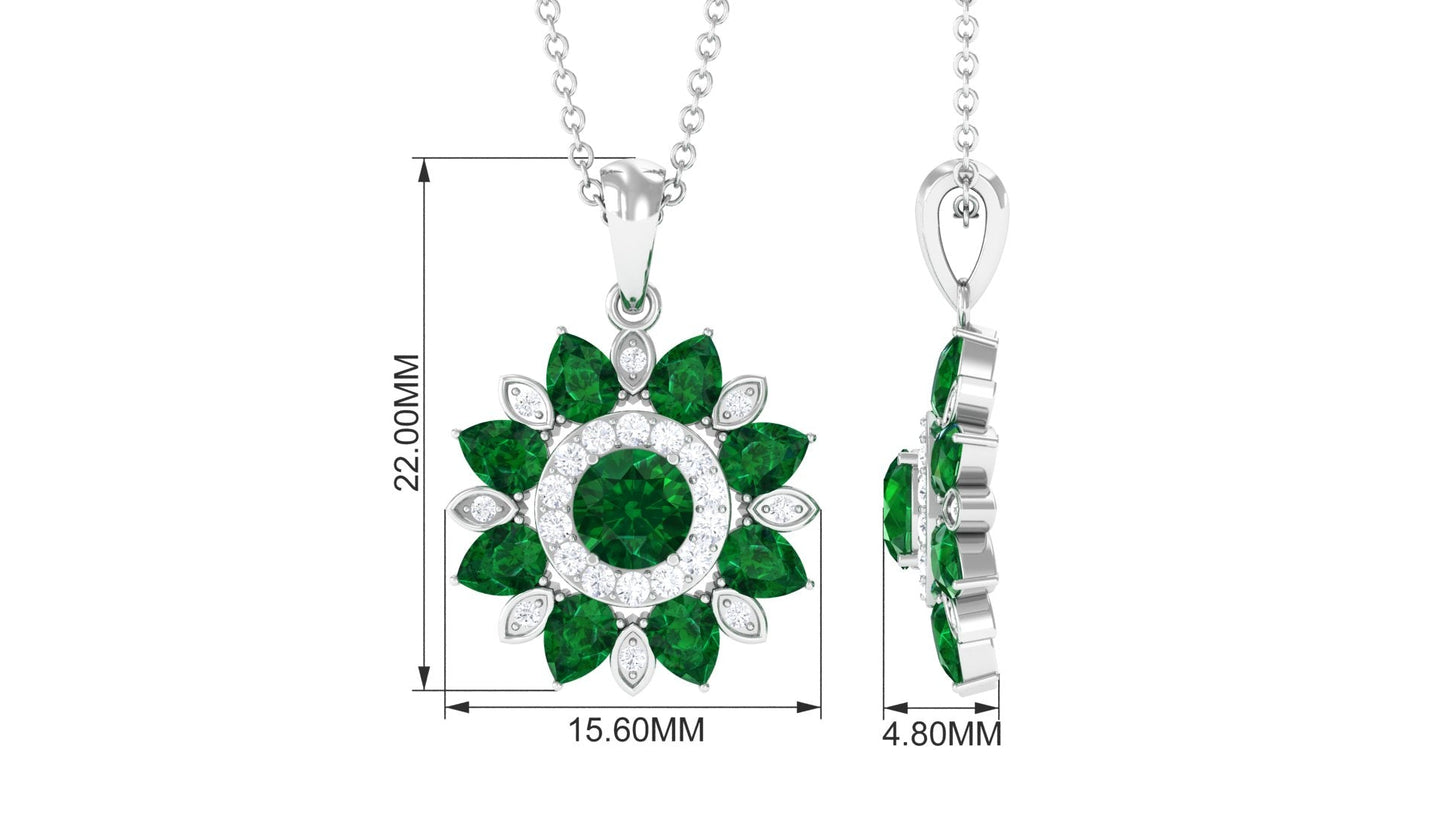 Lab Created Emerald and Diamond Flower Necklace