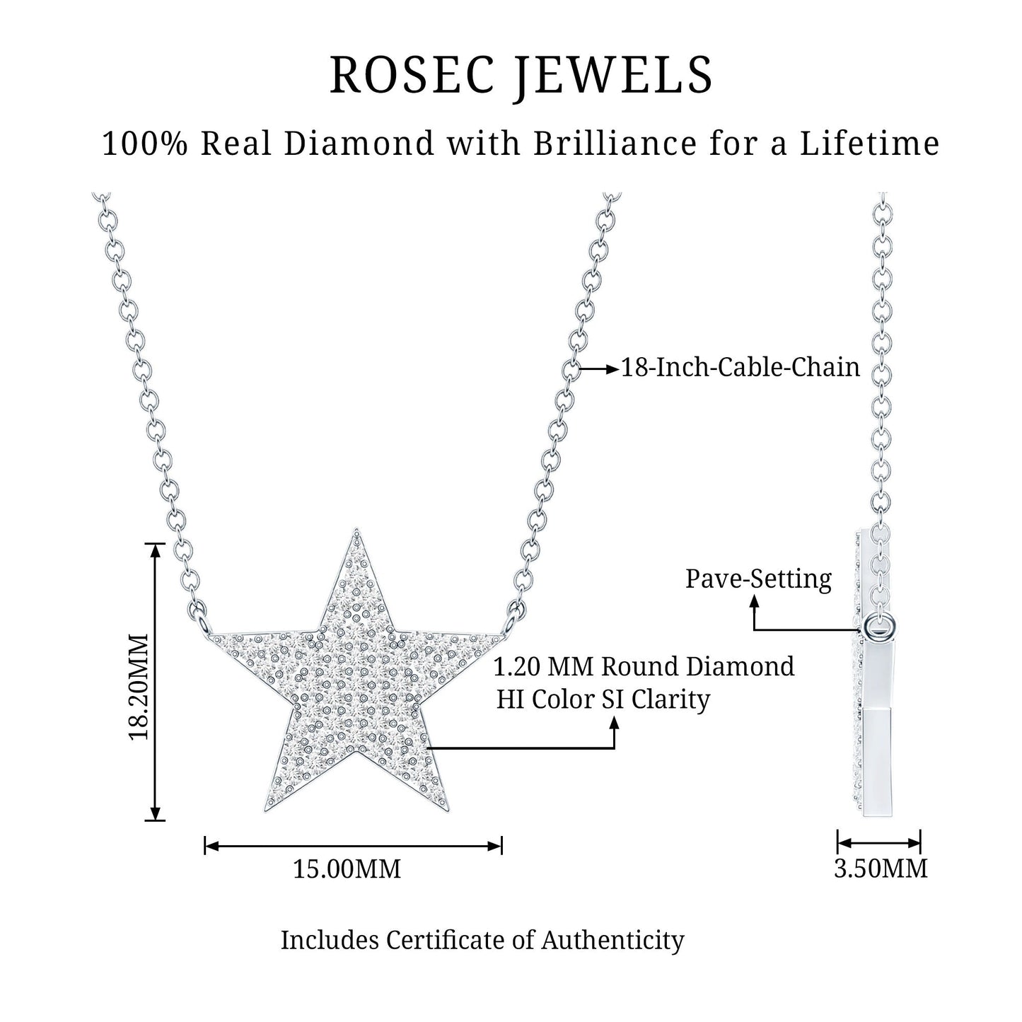 Diamond Star Pendant Necklace in Pave Setting