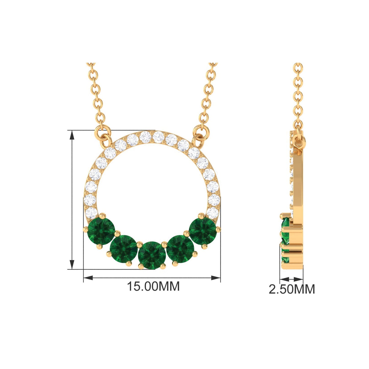 Lab Grown Emerald and Diamond Open Circle Necklace