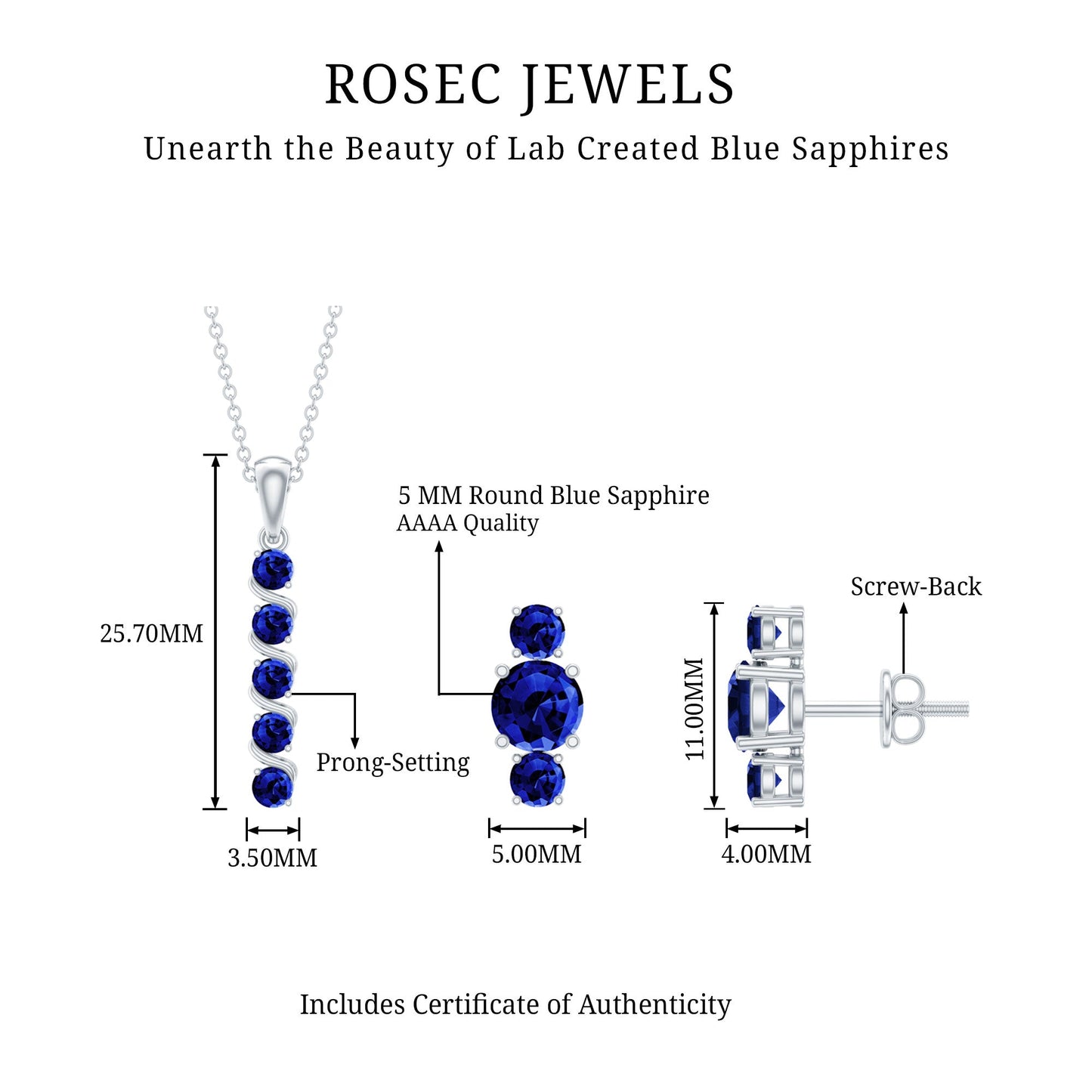 Lab Created Blue Sapphire Bar Necklace With Earrings