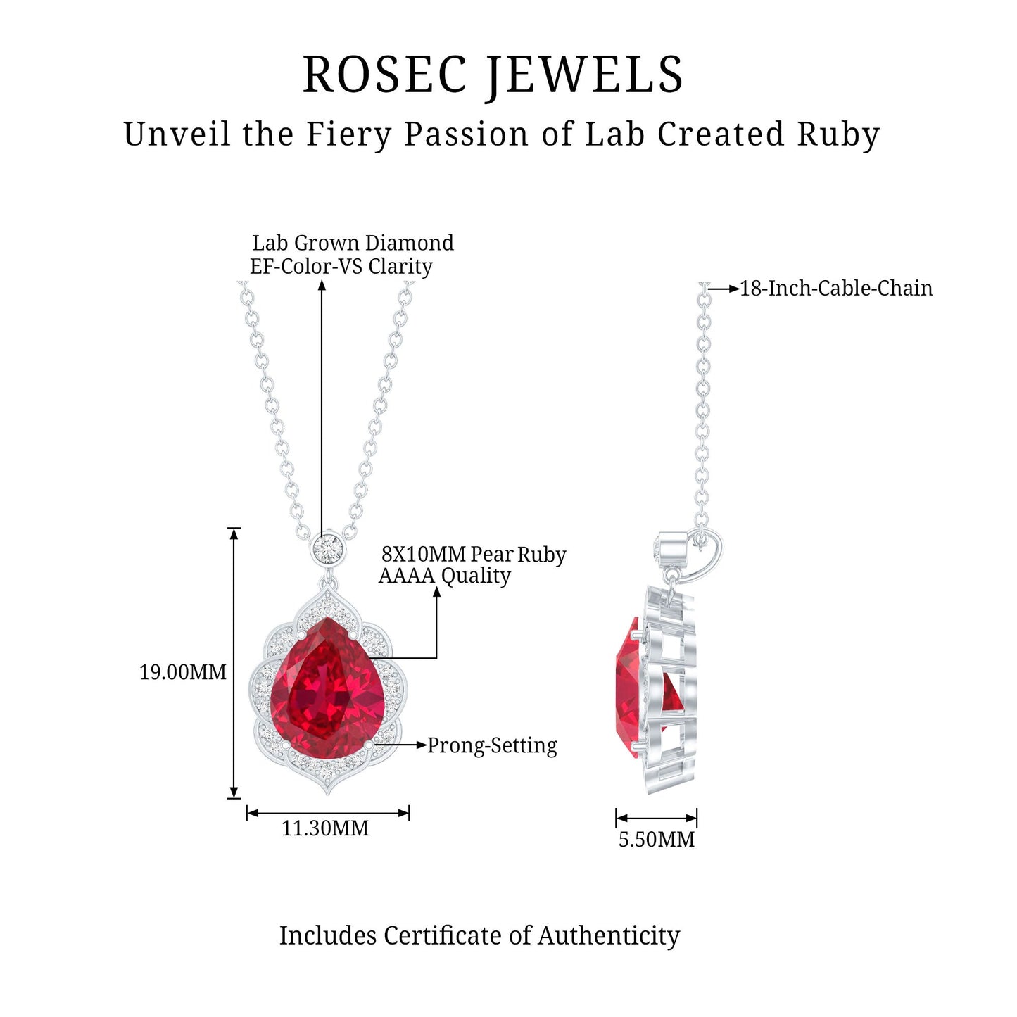 Certified Lab Grown Ruby Vintage Inspired Necklace with Diamond Halo