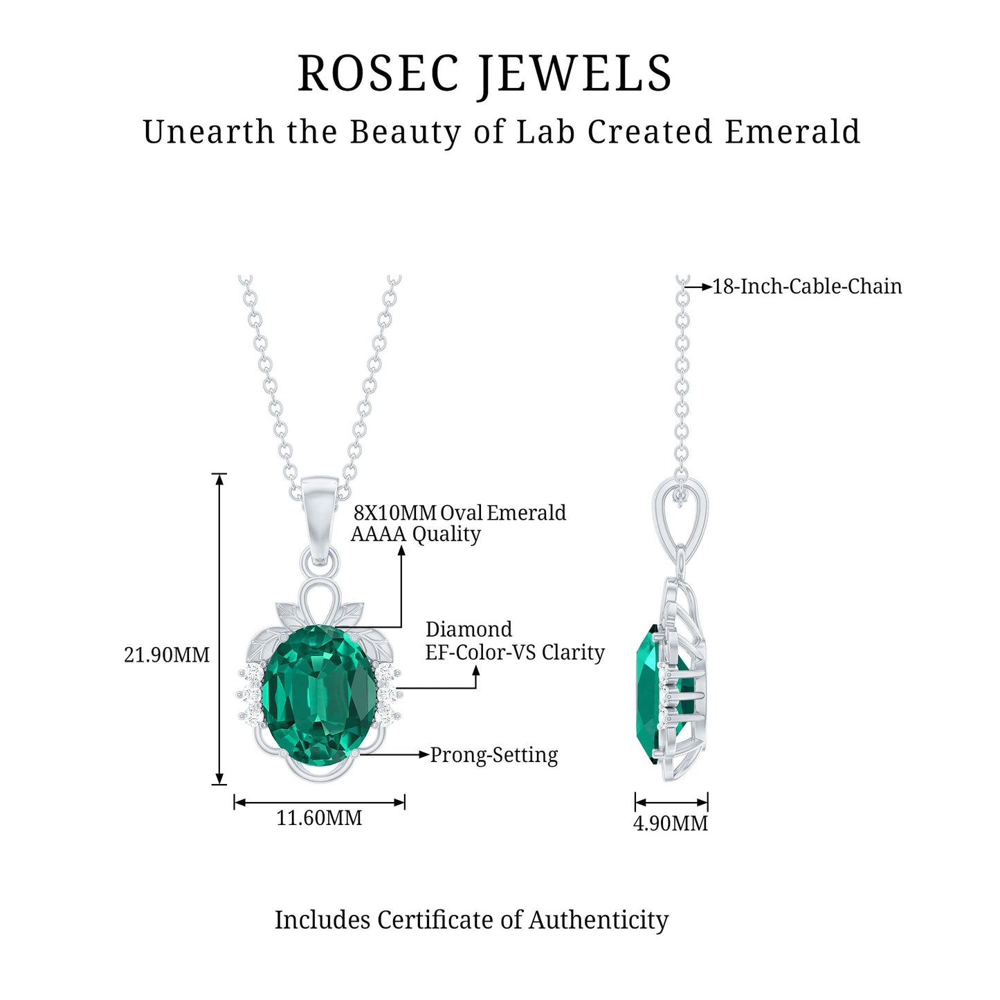Lab Grown Emerald Oval Statement Pendant Necklace with Diamond