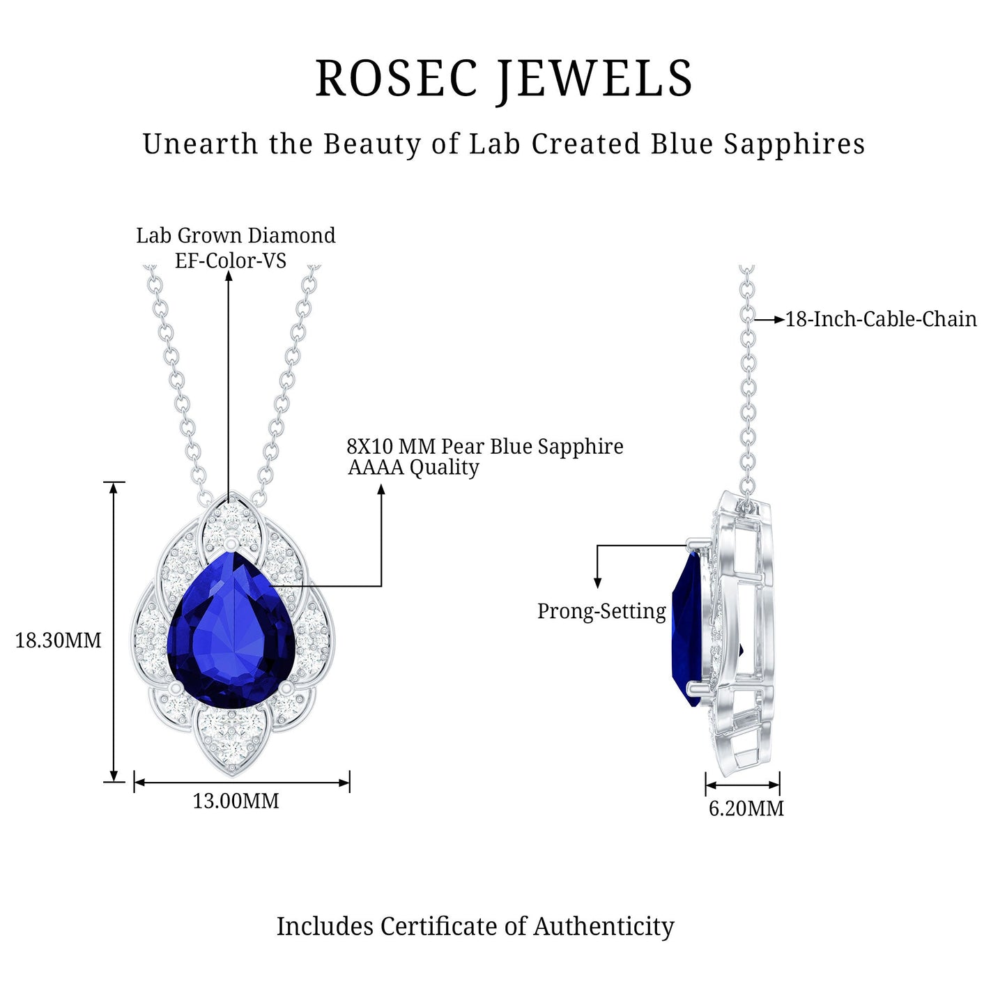 Certified Lab Grown Blue Sapphire Petal Necklace with Diamond