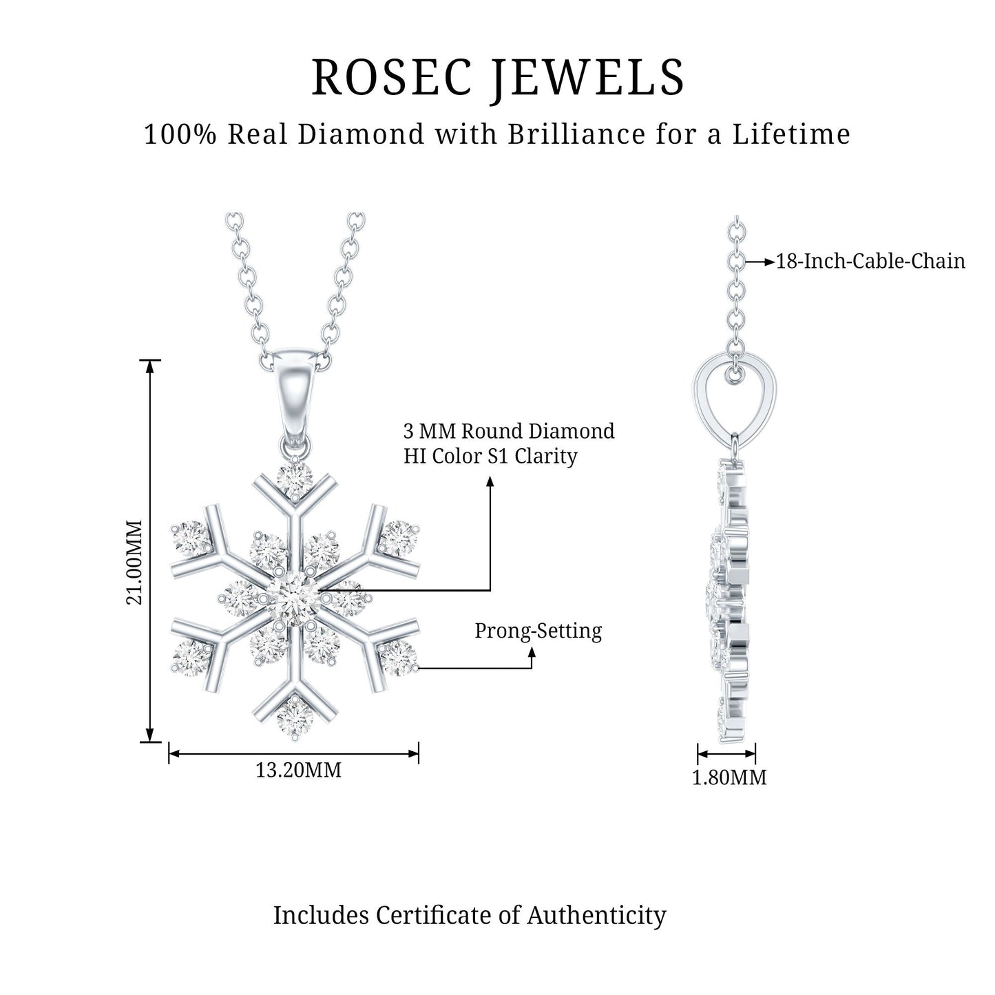Certified Natural Diamond Christmas Necklace With Chain