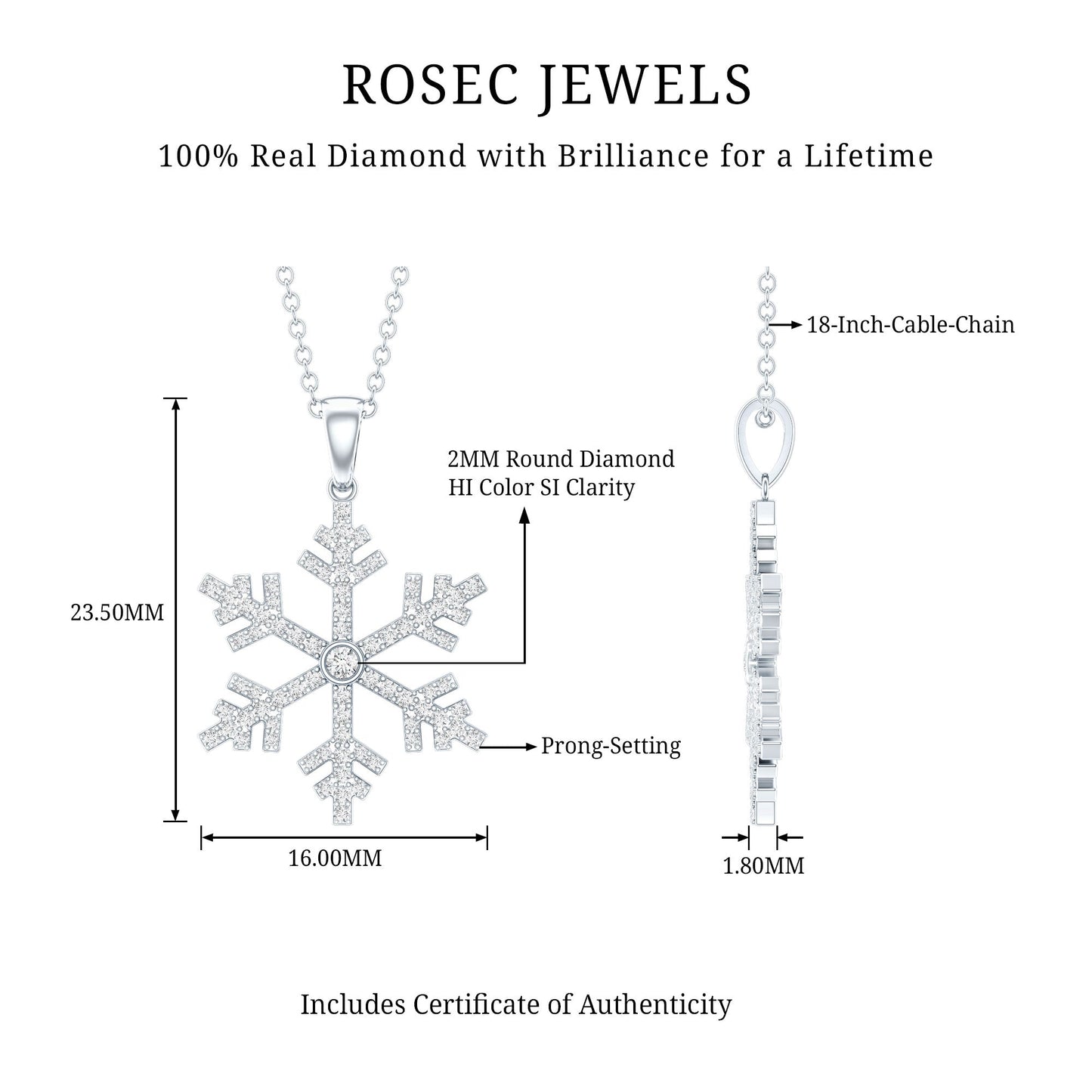 Genuine Diamond Snowflake Pendant for Women