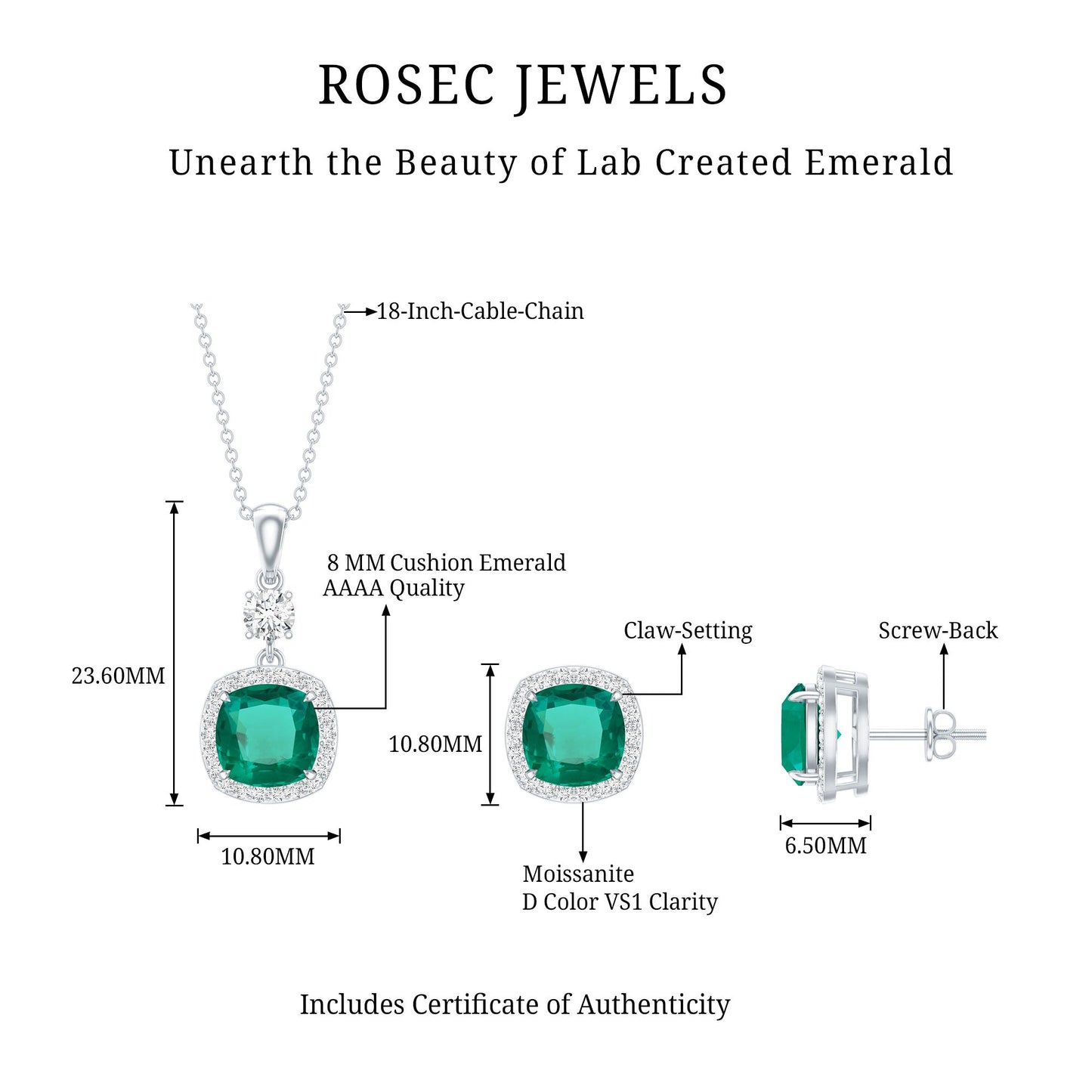 Certified Lab Grown Emerald Bridal Jewelry Set With Moissanite