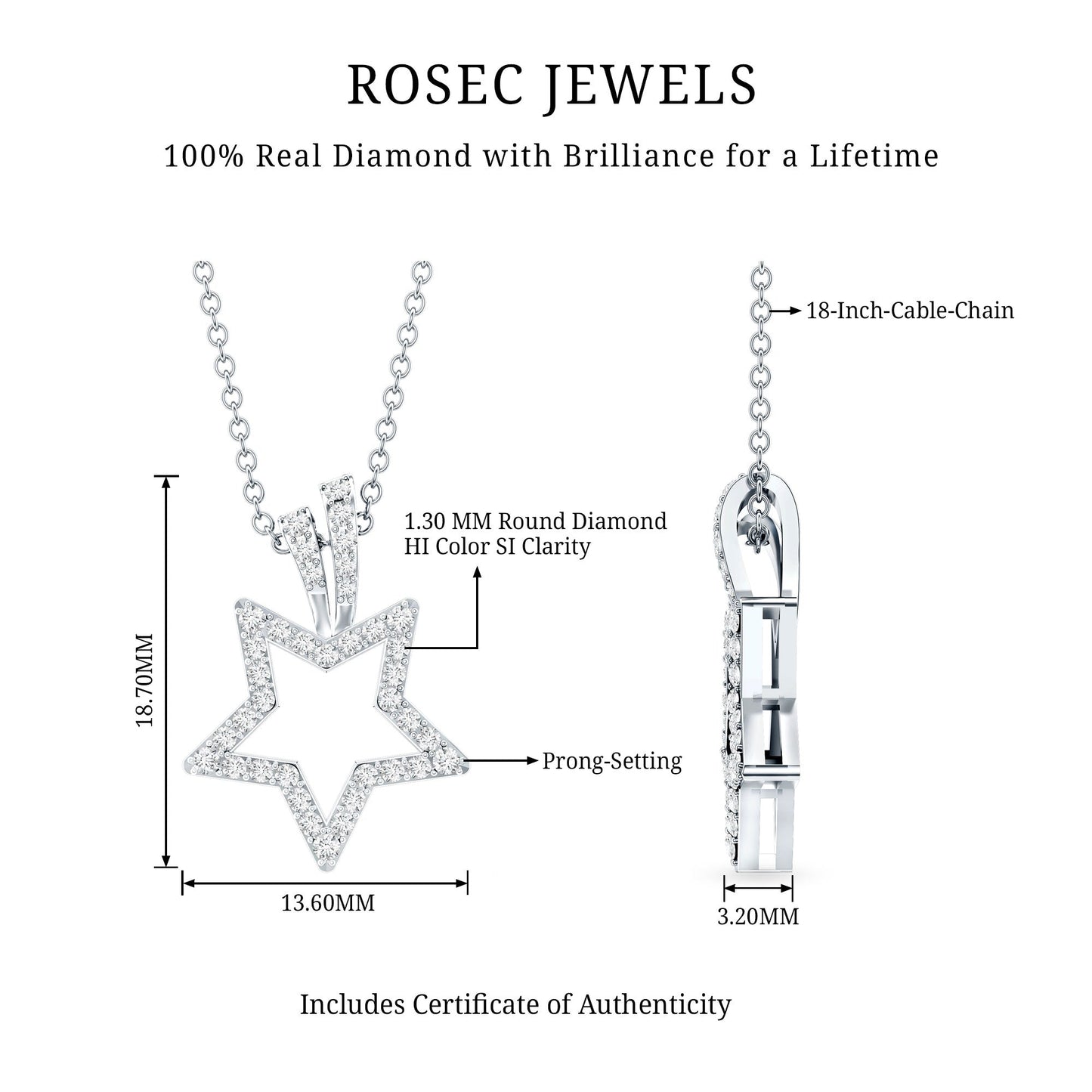 Natural Diamond Star Pendant For Women