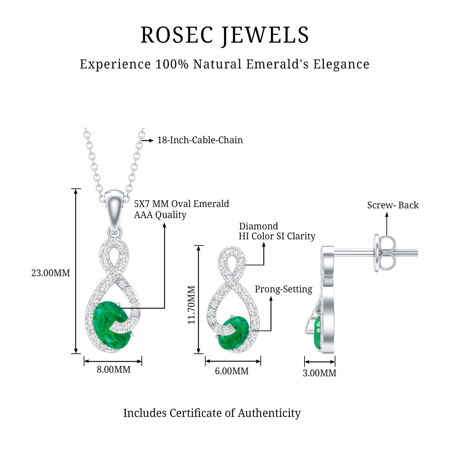 Natural Emerald and Diamond Wedding Jewelry Set