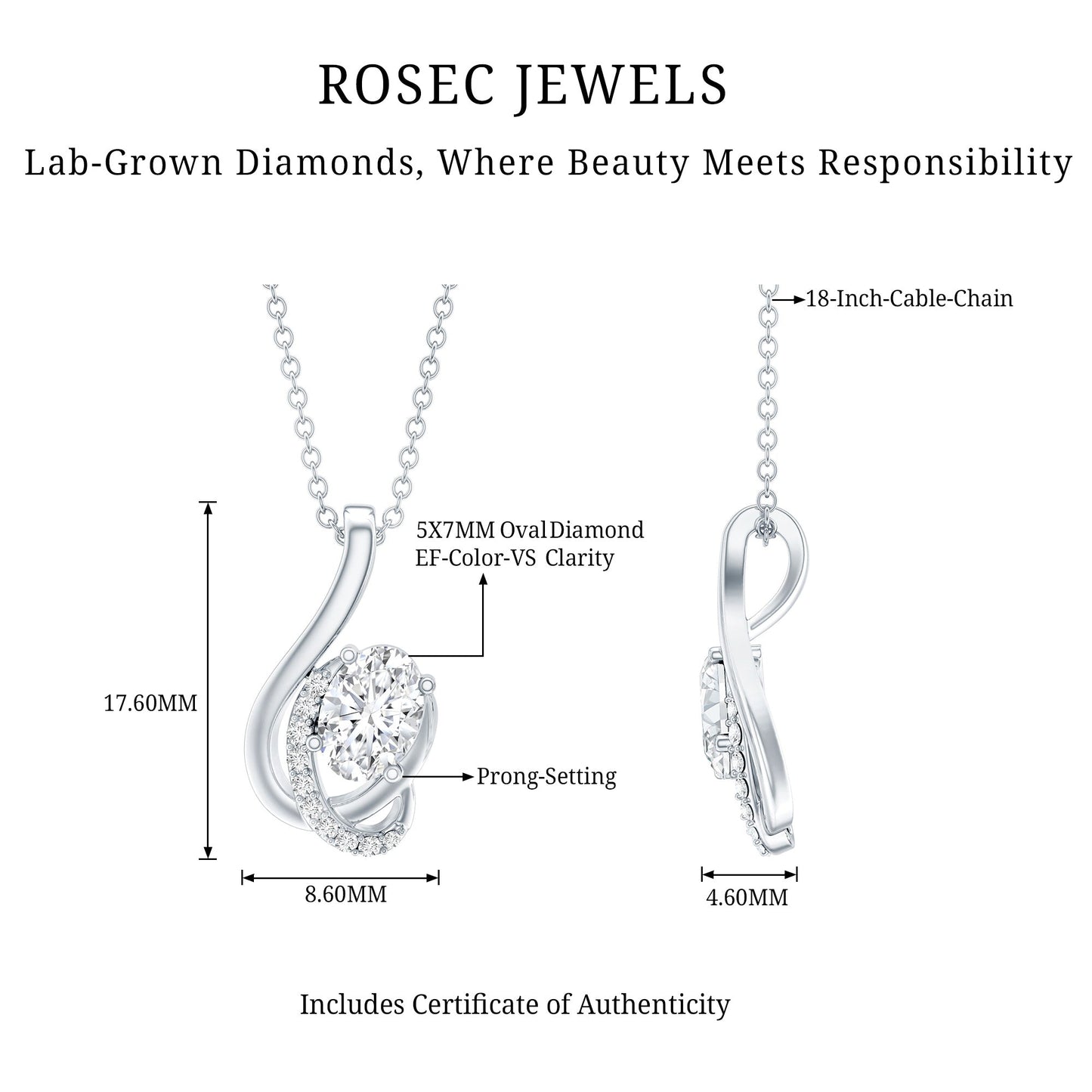 Certified Oval Shape Lab Grown Diamond Designer Necklace