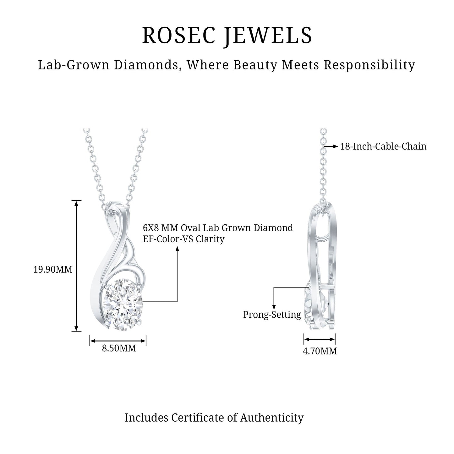 Certified Oval Lab Grown Diamond Solitaire Pendant Necklace
