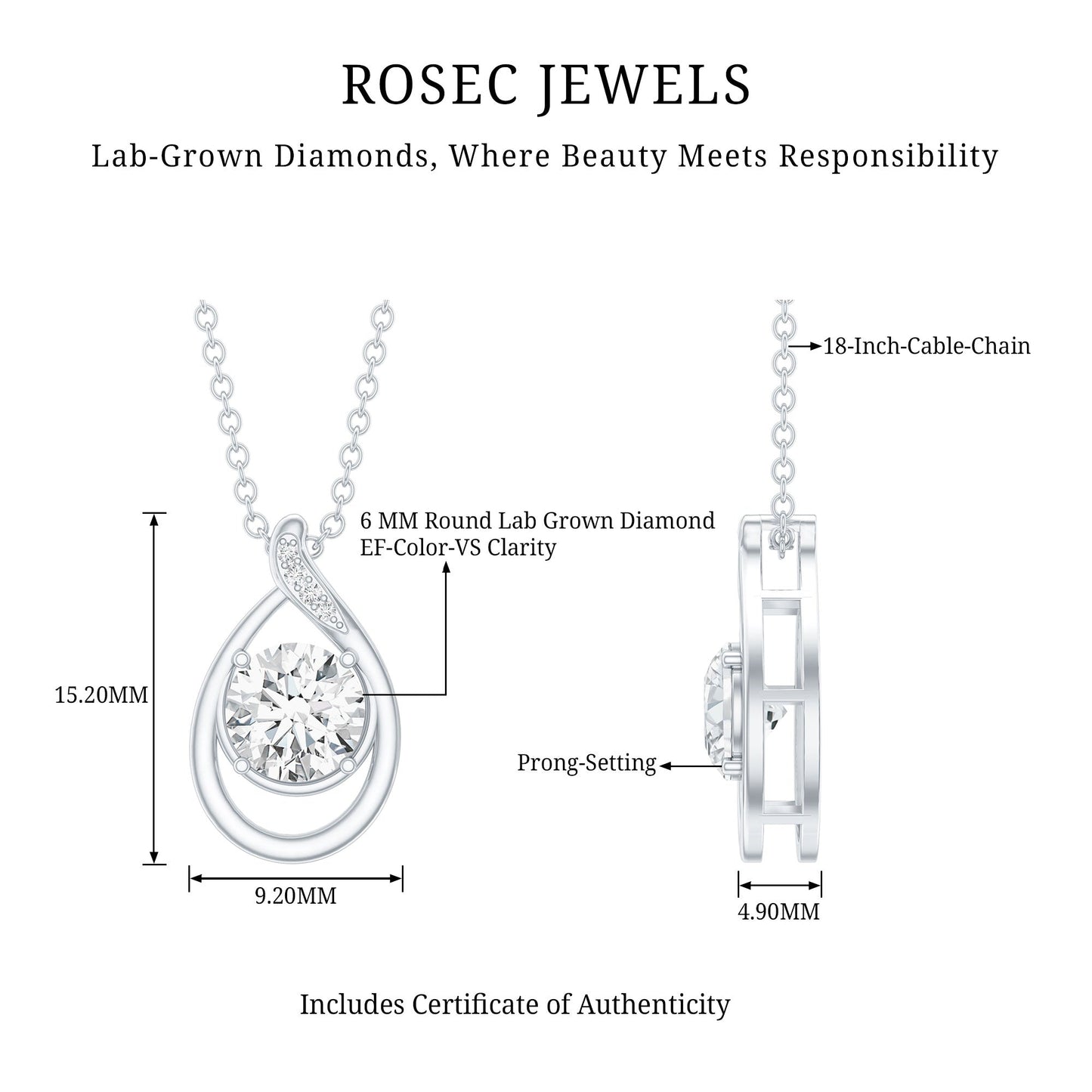 Lab Grown Diamond Teardrop Pendant Necklace