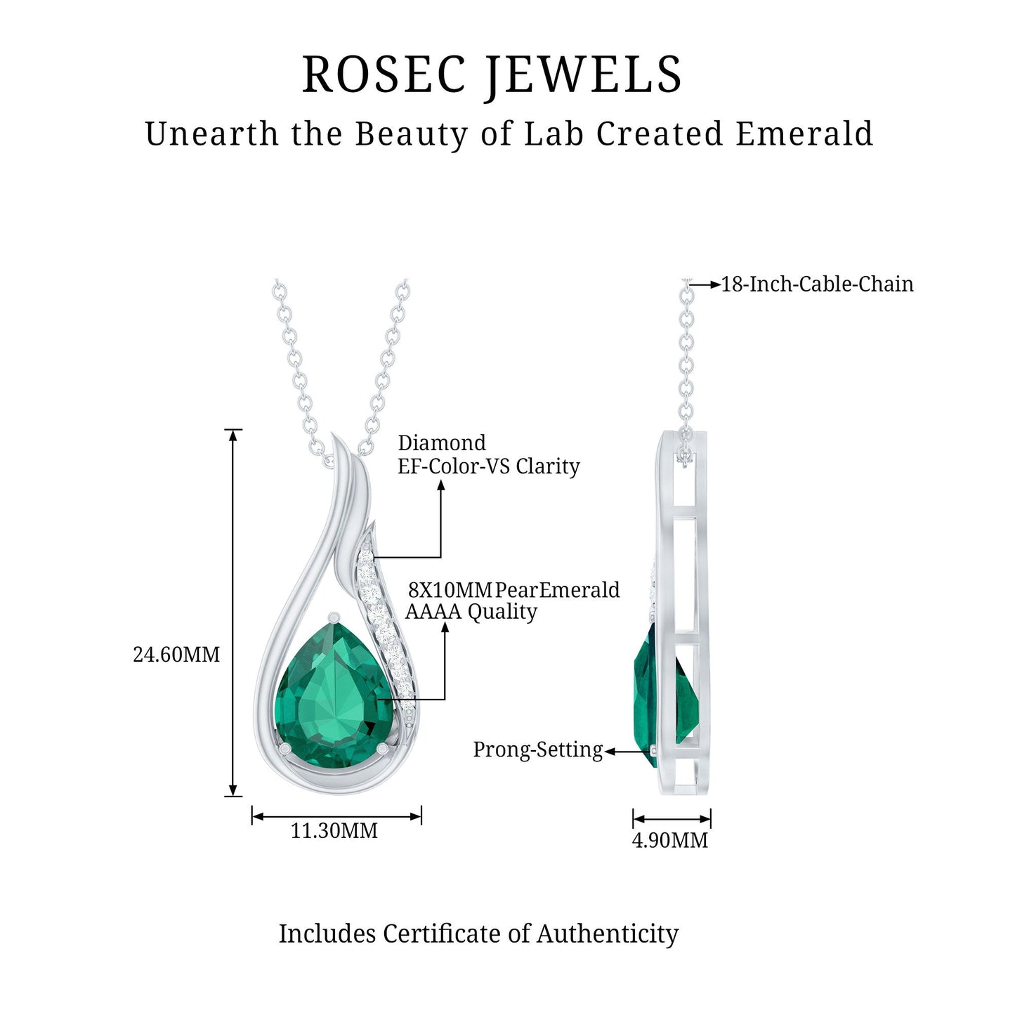 Certified Lab Grown Emerald Teardrop Necklace