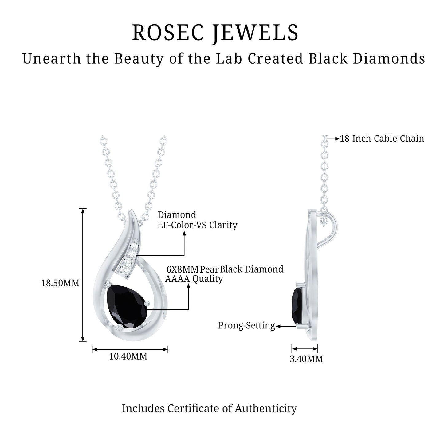Pear Shape Lab Grown Black Diamond Designer Necklace For Women