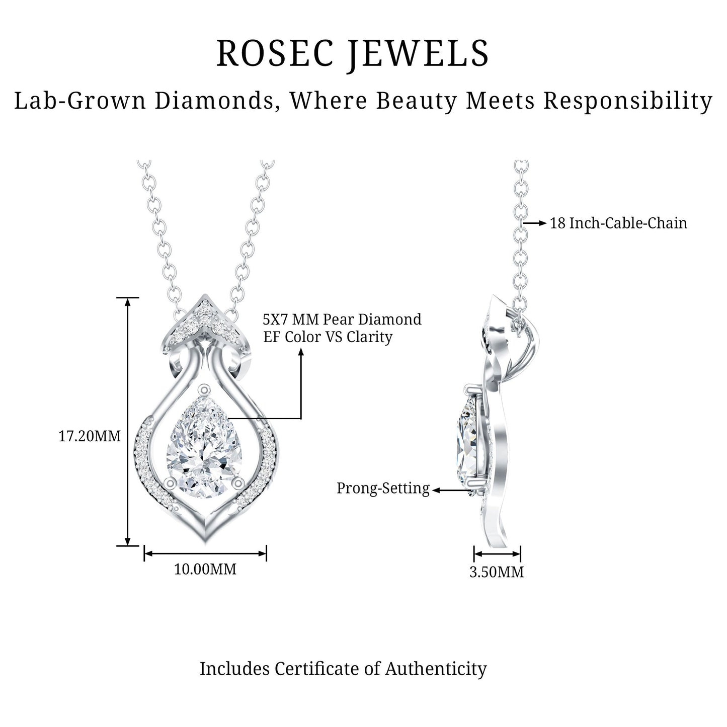 Pear Shape Lab Grown Diamond Bridal Pendant Necklace