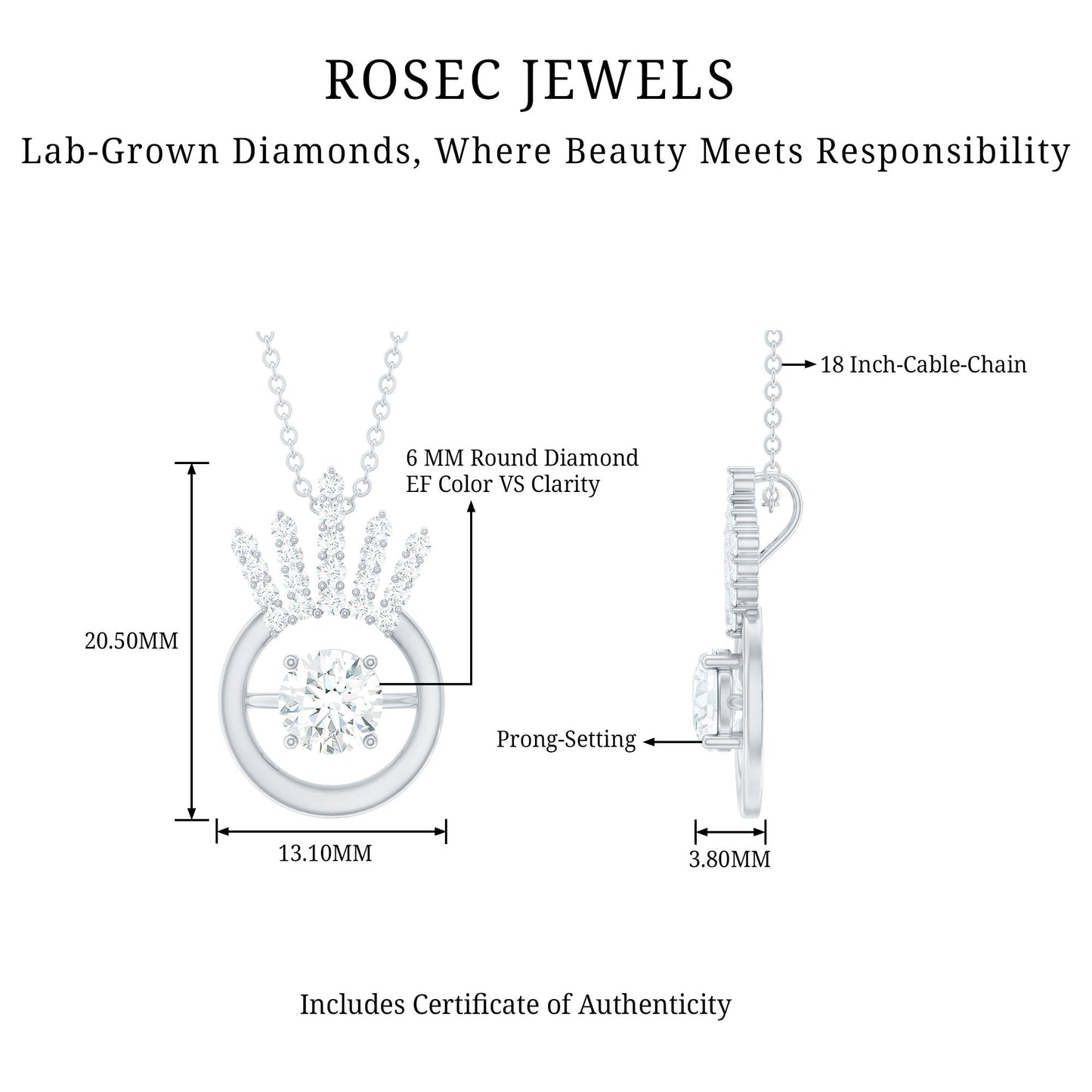 Designer Lab Grown Diamond Crown Necklace