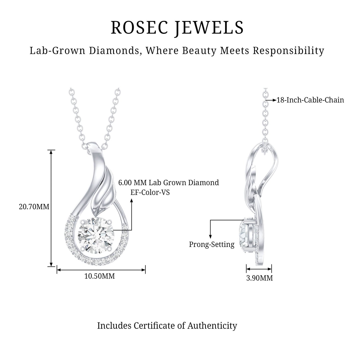 Certified Round Lab Grown Diamond Designer Pendant Necklace