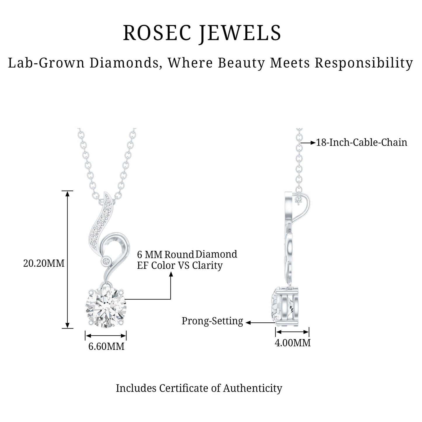 Certified Lab Grown Diamond Solitaire Wedding Necklace