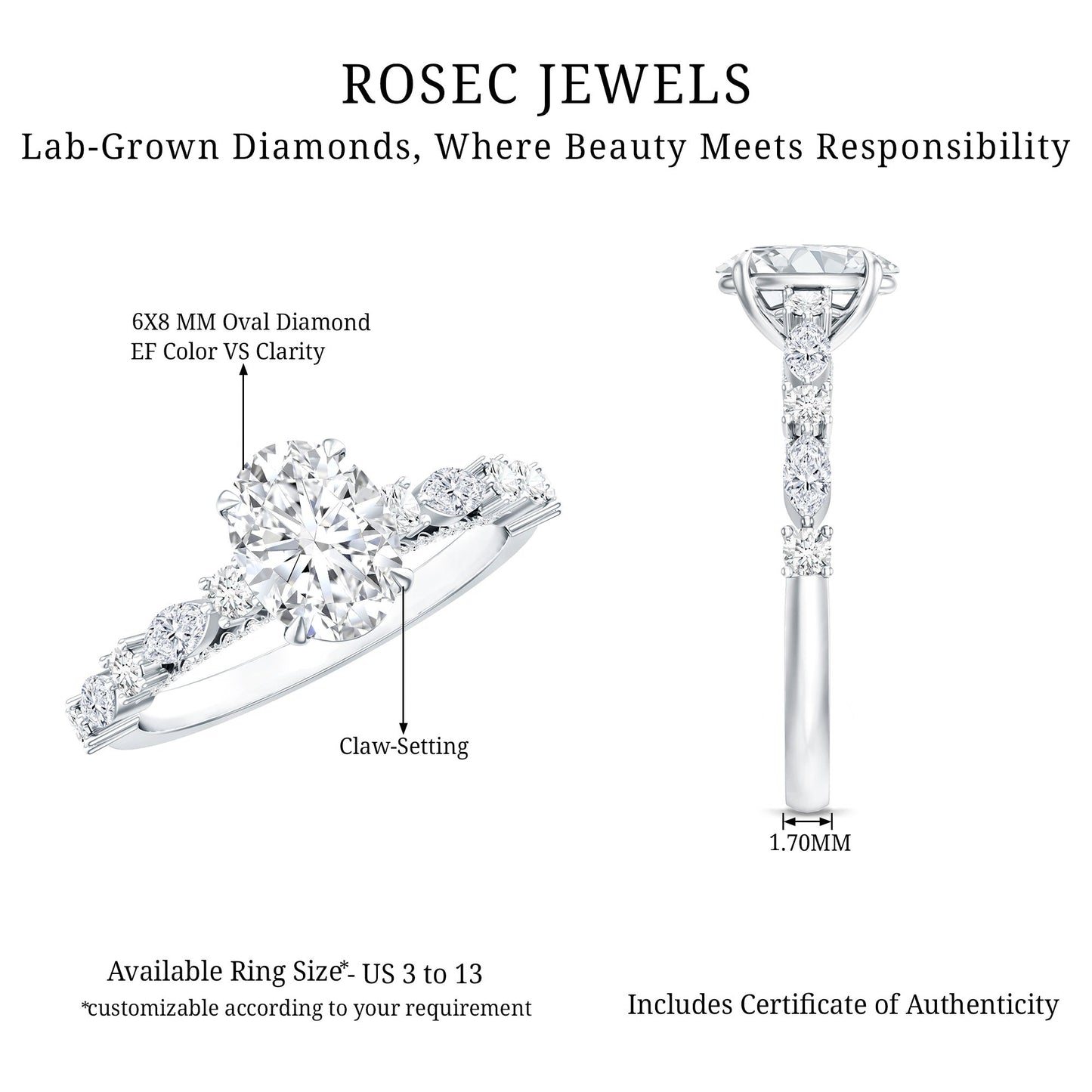 Oval Moissanite Solitaire Engagement Ring in Claw Setting