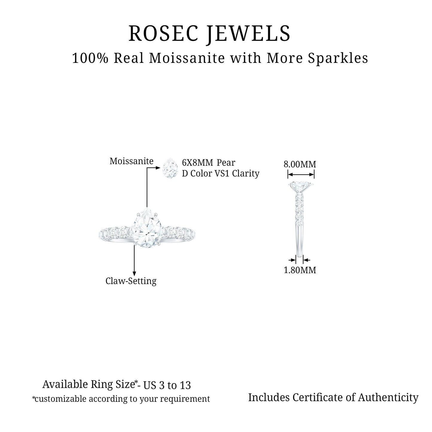 Pear Shaped Moissanite Solitaire Engagement Ring