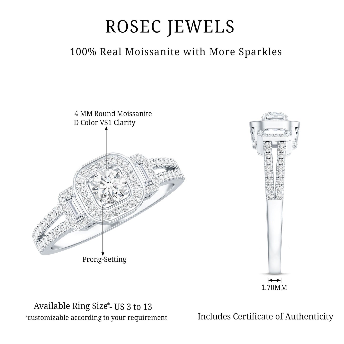 Certified Moissanite Vintage Inspired Engagement Ring