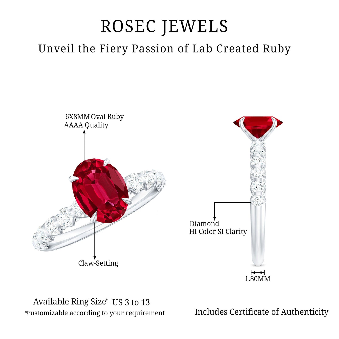Certified 1.5 Carat Lab Grown Ruby Oval Engagement Ring with Diamond