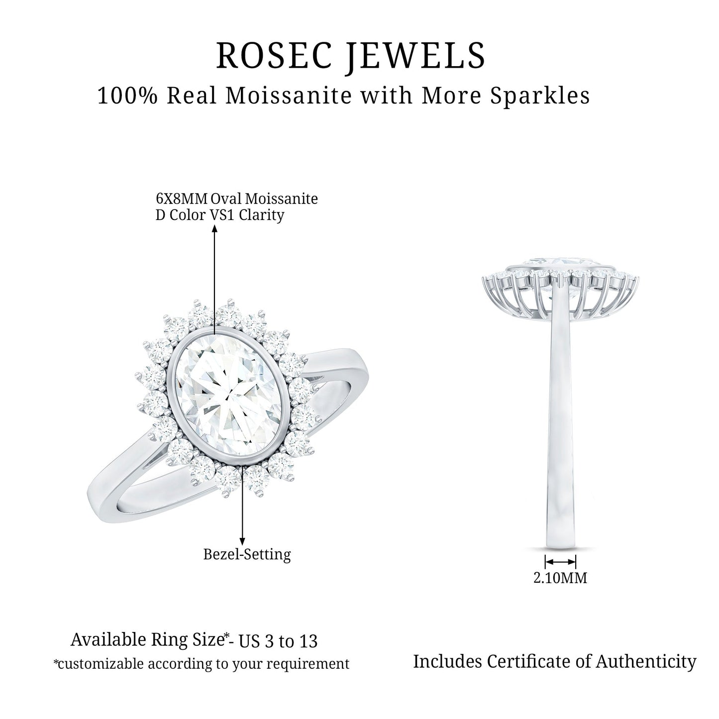 Oval Halo Engagement Ring with Moissanite
