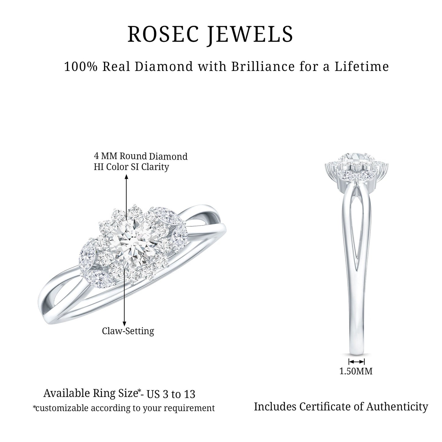 Diamond Flower Engagement Ring with Split Shank