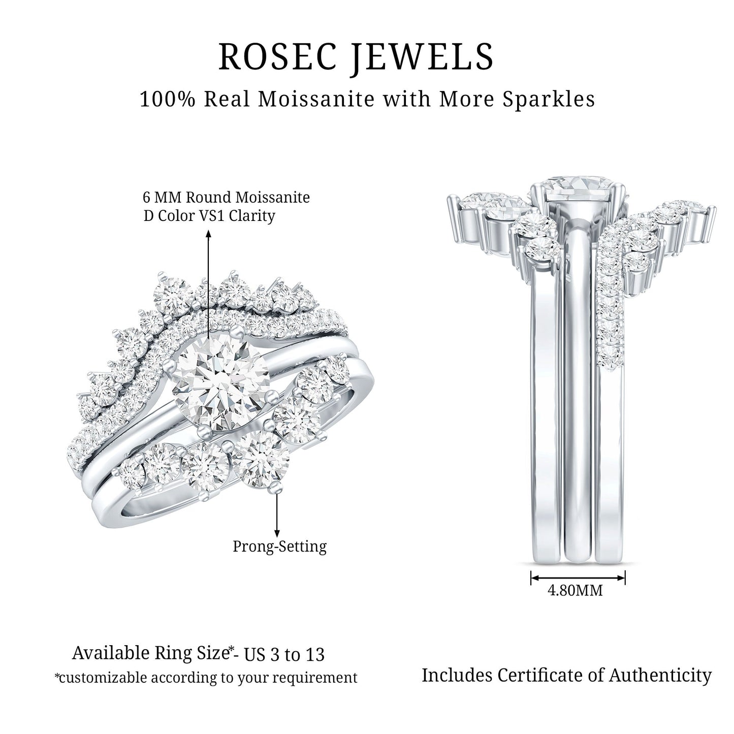 Certified Moissanite Designer Bridal Ring Set