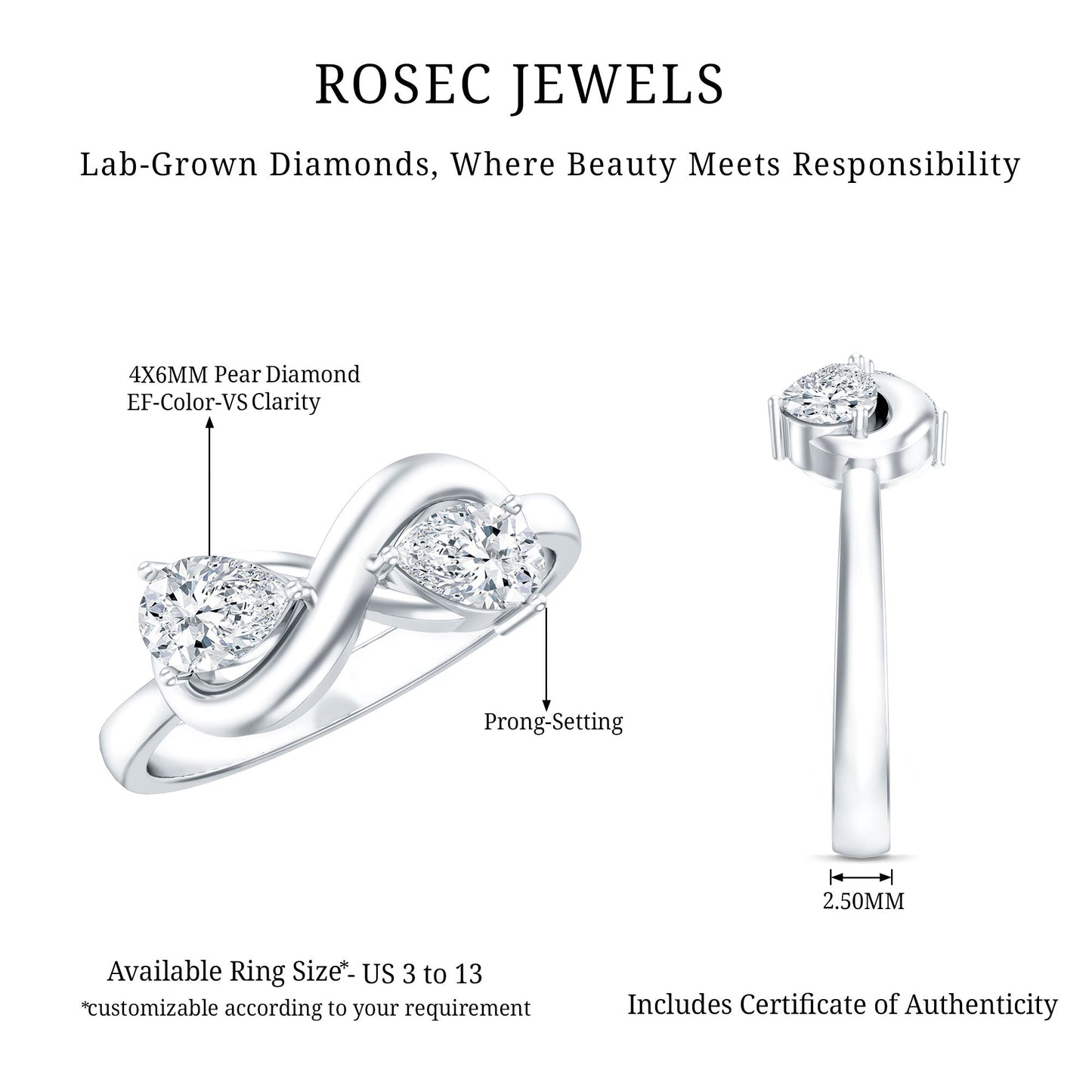 Lab Grown Diamond Toi Et Moi Promise Ring with Infinity Knot