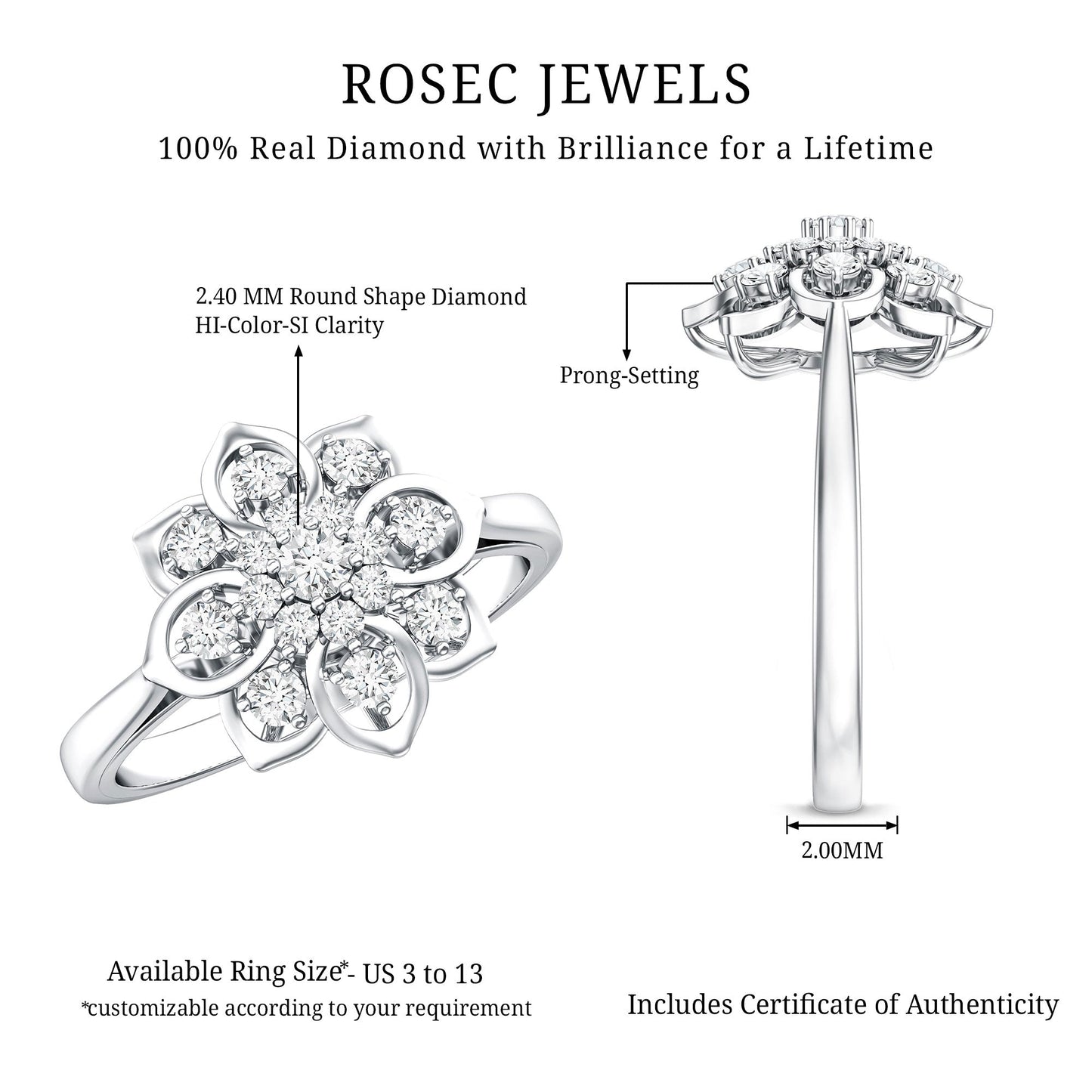Certified Natural Diamond Flower Engagement Ring