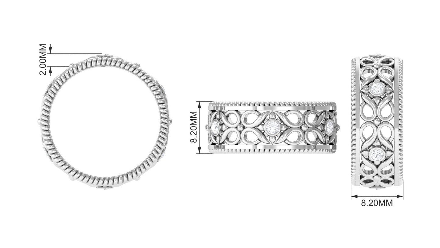 Vintage Inspired Real Diamond Wedding Band Ring