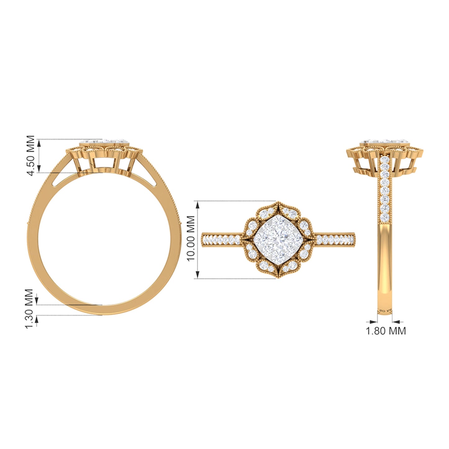 Vintage Inspired Diamond Halo Engagement Ring In Illusion Setting