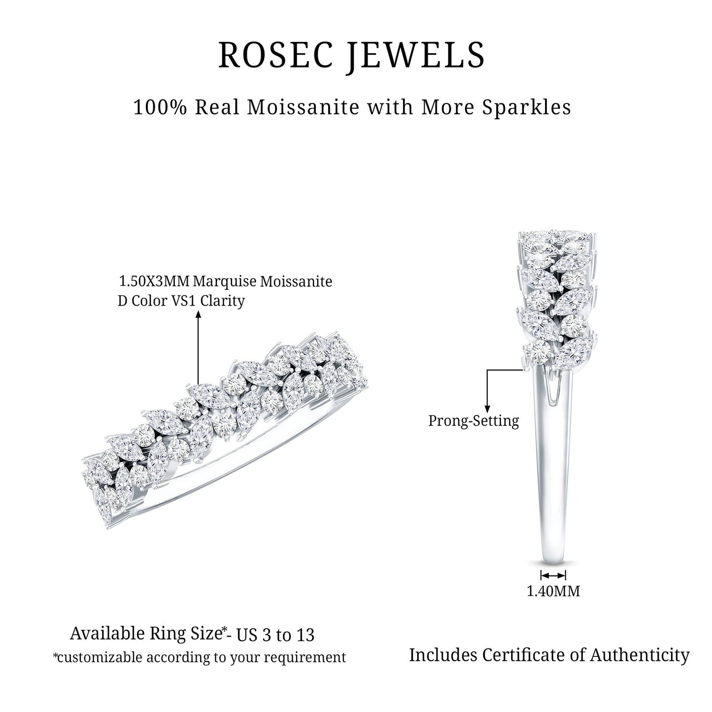 Marquise and Round Moissanite Half Eternity Ring