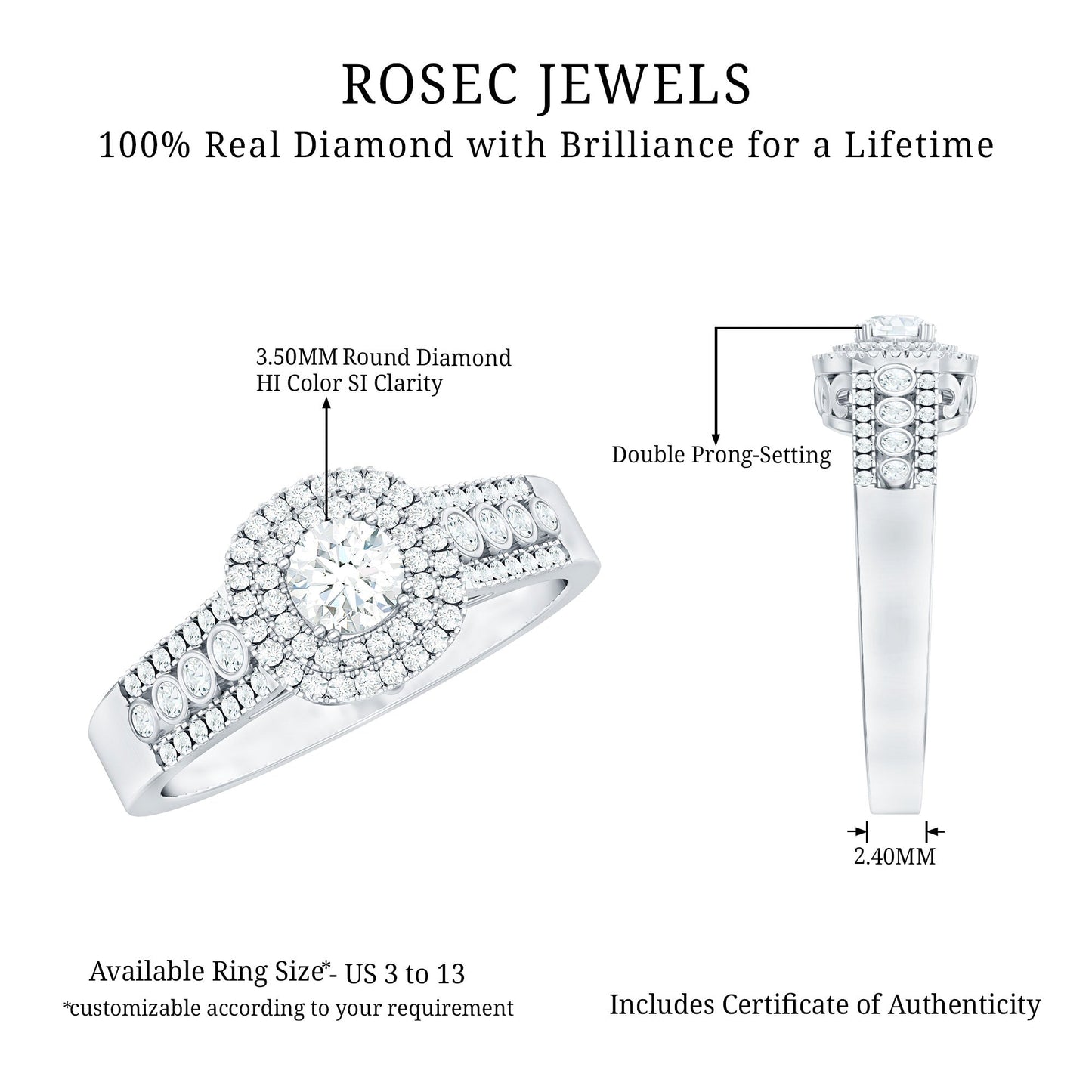 Certified Diamond Halo Engagement Ring For Women