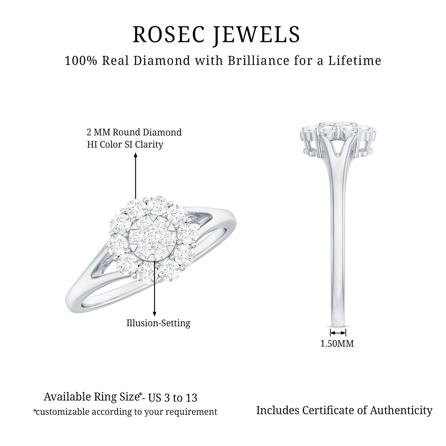 Certified Real Diamond Cluster Ring with Halo