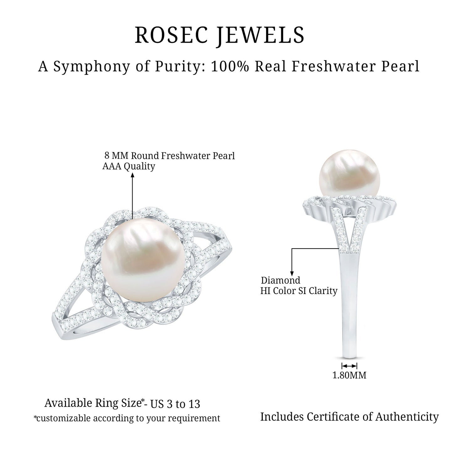 Split Shank Freshwater Pearl and Diamond Braided Statement Ring