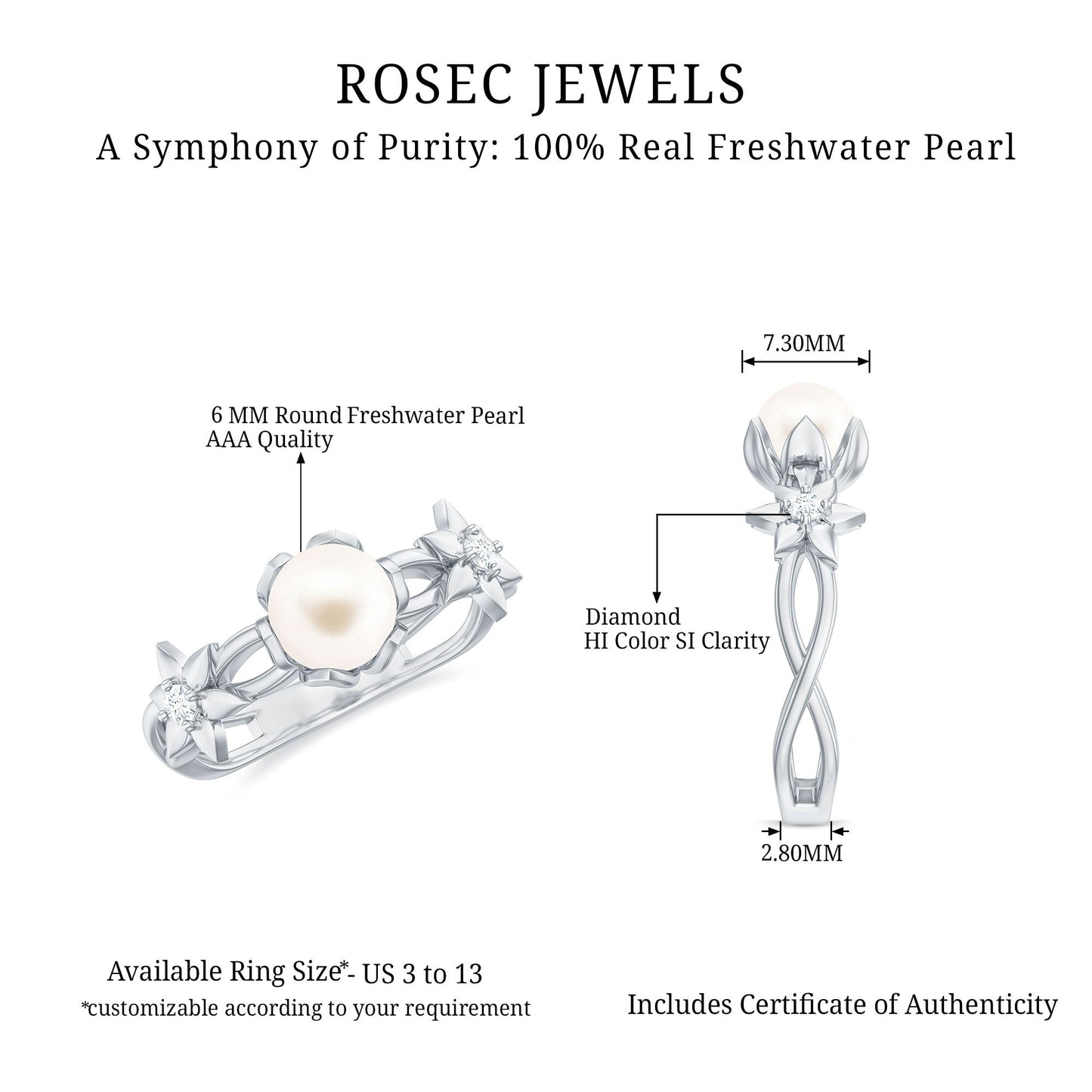 2.2 Carat Freshwater Pearl and Diamond Flower Engagement Ring