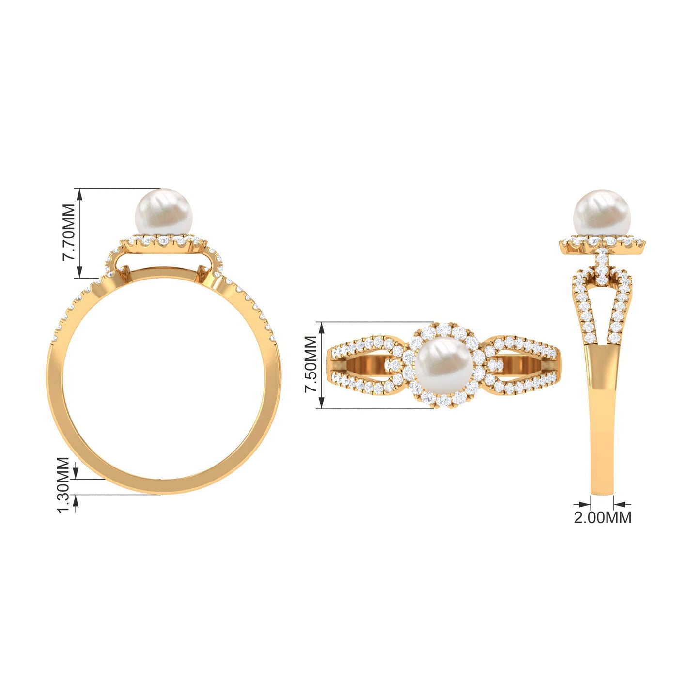 2 Carat Freshwater Pearl and Diamond Engagement Ring with Split Shank