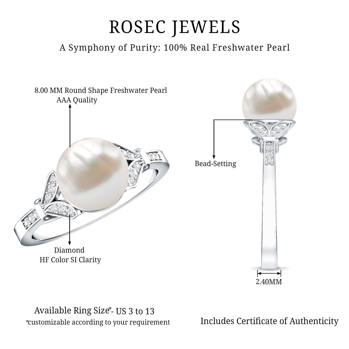 Cultured 7.4 Carat Freshwater Pearl Diamond Engagement Ring with Split Shank