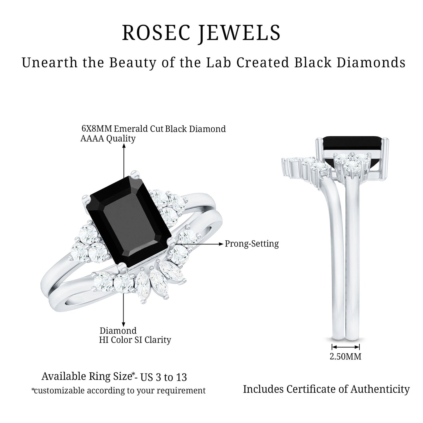 Created Black Diamond Engagement Ring Set with Diamond