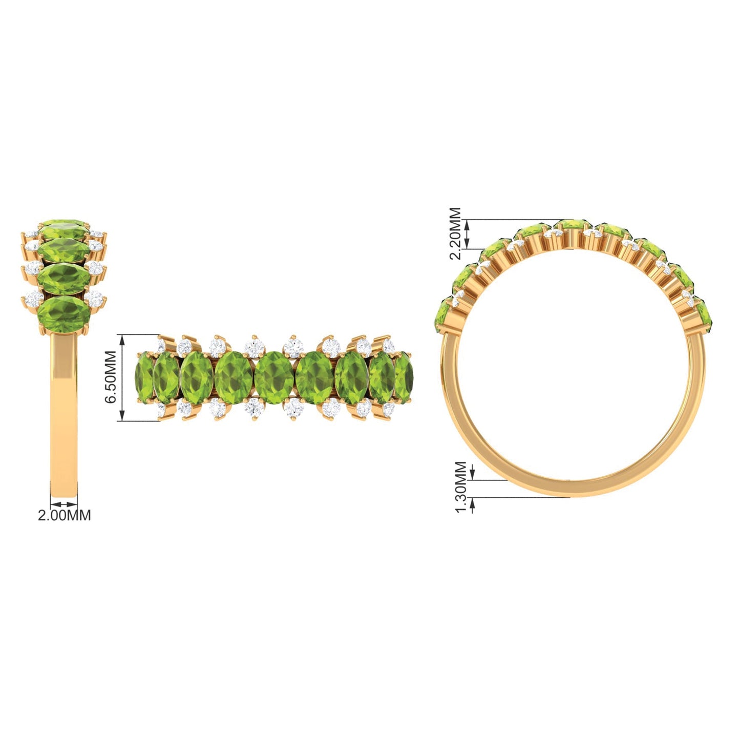 Oval Cut Peridot Half Eternity Ring with Diamond Stones