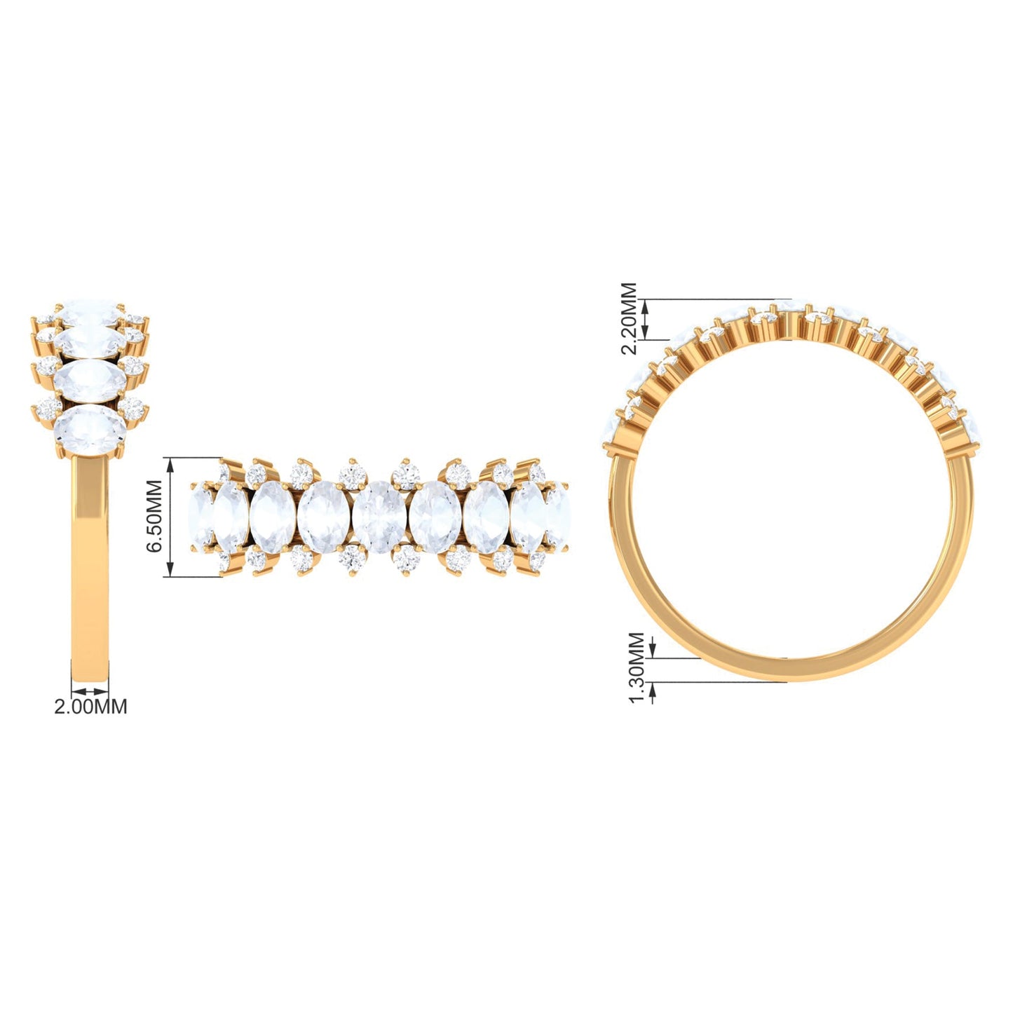Genuine Moonstone and Diamond Half Eternity Ring